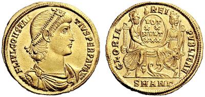 Sólido de Constancio II. GLORIA – REI – PVBLICAE. Roma y Constantinopolis entronizadas de frente. Antioch,  1311047.m