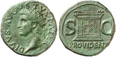 As póstumo de Augusto acuñado por Tiberio. PROVIDENT . Altar. Roma 7308666.m