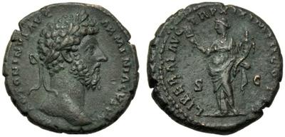 Dupondio de Marco Aurelio. CONG AVG III TR P XX IMP III COS III /S C. Liberalitas 1592820.m