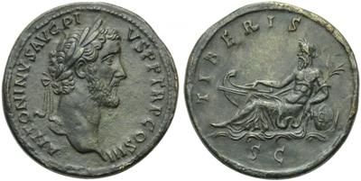  Sestercio de Antonino Pio . TIBERIS // S C. Personificación del río Tíber. Roma. 3168179.m