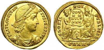 Sólido de Constancio II. GLORIA – REI – PVBLICAE. Roma y Constantinopolis entronizadas de frente. Antioch,  3168369.m
