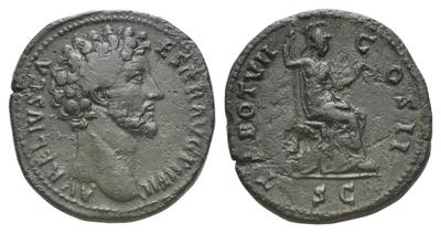 Sestercio de Marco Aurelio. TR POT VII COS II /S C. Minerva 4620459.m