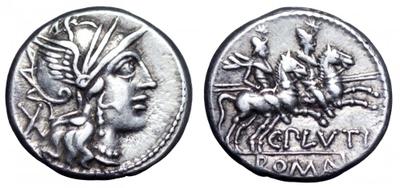 Denario de la gens Plutia. C. PLVTI - ROMA. Los Dióscuros a dcha. Roma. 1370612.m