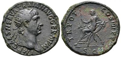 Dupondio de Trajano. TR POT COS IIII P P. Abundancia sentada a izq. Roma 2775812.m