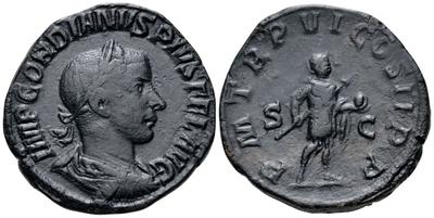 Sestercio de Gordiano III Pío. P M TR P V(I) COS II P P - S C. Gordiano III estante a dcha. Roma. 2775968.m