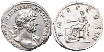 Denario de Adriano. P M TR COS III. Salus sedente a izq. Roma 2926115.m