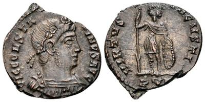 AE4  de Constantino II. VIRTVS AVGVSTI Emperador a izq. Roma. 3645583.m