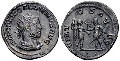 Antoniniano de Galieno. VIRTVS AVGG. Emperadores cara a cara. Samosata 4064066.m