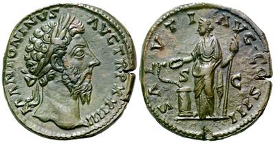 Sestercio de Marco Aurelio. SALVTI AVG COS III. Salud a izq. Roma 5109522.m