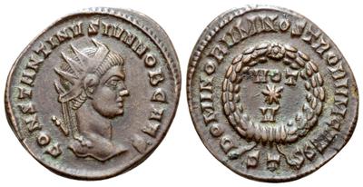 AE3 de Constantino II. DOMINORVM NOSTRORVM CAESS. VOT / V. Ticino 5190218.m