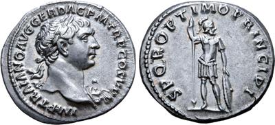 Denario de Trajano. SPQR OPTIMO PRINCIPI. Marte estante. Roma 6072576.m