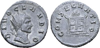 Antoniniano póstumo de Claudio II. CONSACRATIO. Altar.  6711417.m