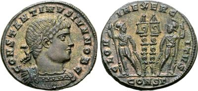 AE3 de Constancio II. GLORIA EXERCITVS. Soldados entre 2 estandartes. Constantinopla 7117751.m