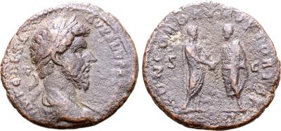 As de Marco Aurelio. CONCORD AVGVSTOR TR P XV - COS III - S C. Marco Aurelio y Lucio Vero. Roma. 7776473.m